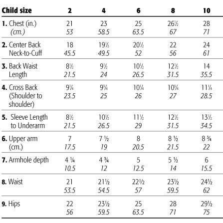 Anderson Childrens Size Chart