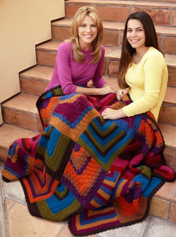 Vanna White with daughter and mitered diamond throw