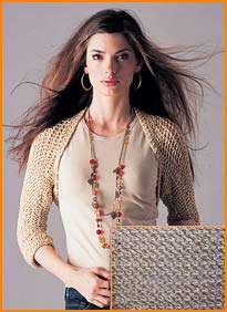 model wearing Gold Lame Openwork Shrug