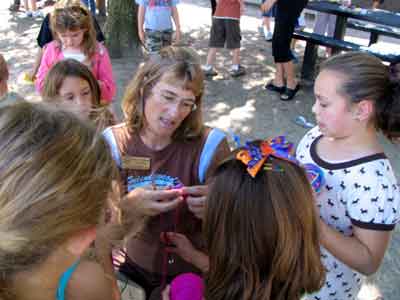Barbara knitting with students