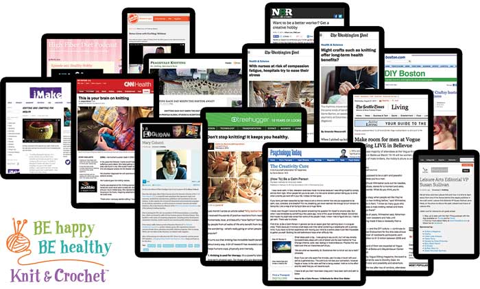 collage of web stories about health and knitting